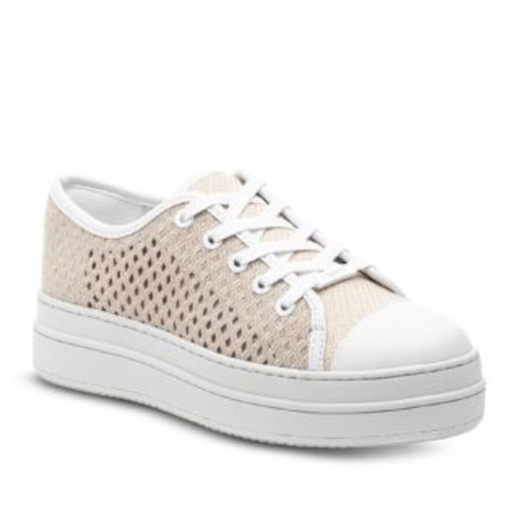 J Slides Shoes - J/Slides White and Tan Natasha Platform Sneaker - Size 9
